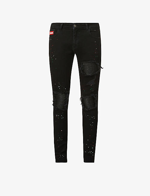 内装牛仔布：Moonwalker 修身版型破洞机车牛仔裤