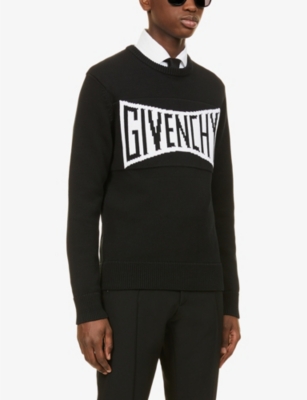 GIVENCHY Logo embroidered relaxed fit cotton knit jumper Selfridges