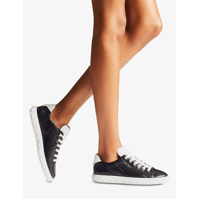 Shop Jimmy Choo Diamond Branded Leather Trainers In V Black