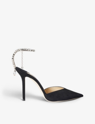 Shop Jimmy Choo Women's Black/crystal Saeda Heeled Suede Courts