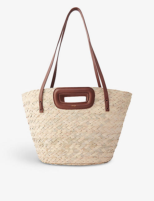 MAJE: Logo-print palm-woven basket bag