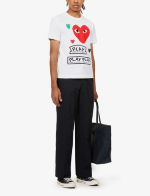 Shop Comme Des Garçons Play Hearts & Play Logo-print Cotton-jersey T-shirt In White