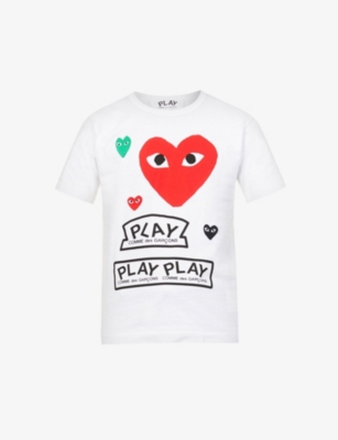 Shop Comme Des Garçons Play Hearts & Play Logo-print Cotton-jersey T-shirt In White