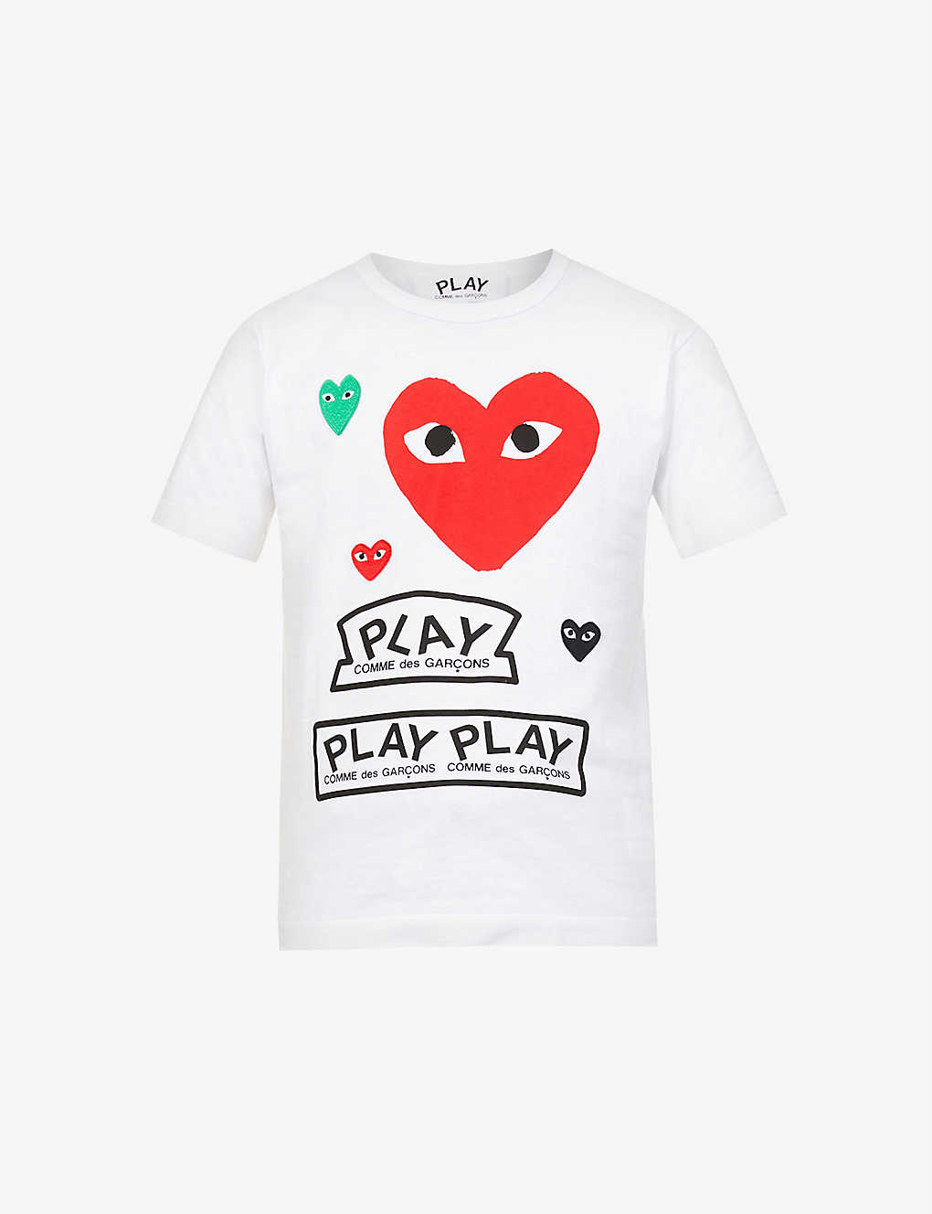 Shop Comme Des Garçons Play Comme Des Garcons Play Men's White Hearts & Play Logo-print Cotton-jersey T-shirt