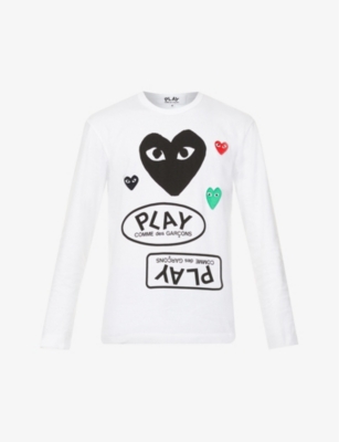 Shop Comme Des Garçons Play Comme Des Garcons Play Men's White Branded Graphic-print Cotton-jersey T-shirt