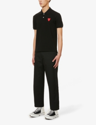 Shop Comme Des Garçons Play Comme Des Garcons Play Men's Black Overlap Heart-print Cotton Polo Shirt