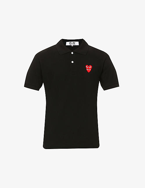 COMME DES GARCONS PLAY: Overlap heart-print cotton polo shirt