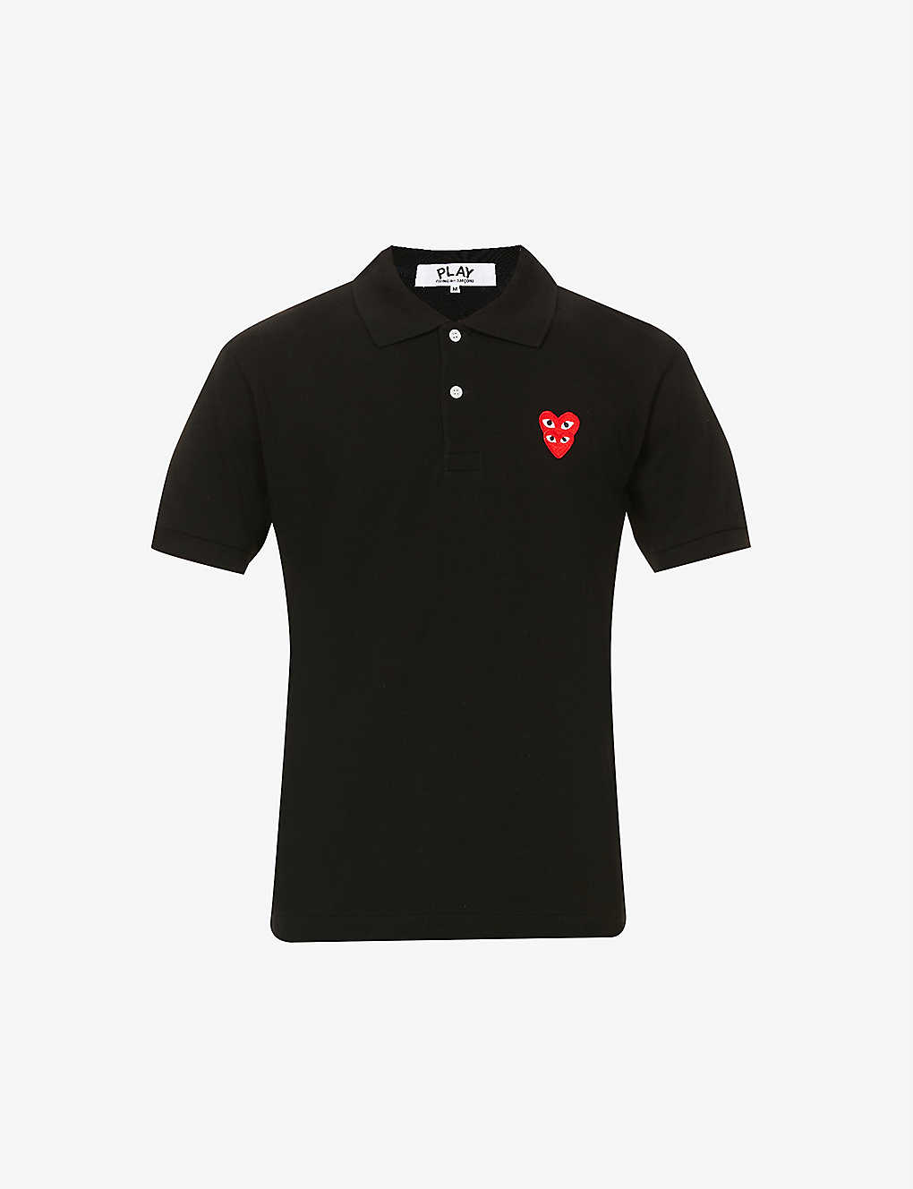 Shop Comme Des Garçons Play Overlap Heart-print Cotton Polo Shirt In Black
