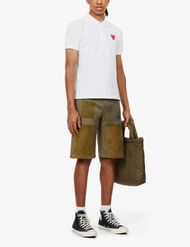 Overlap heart-print cotton polo shirt