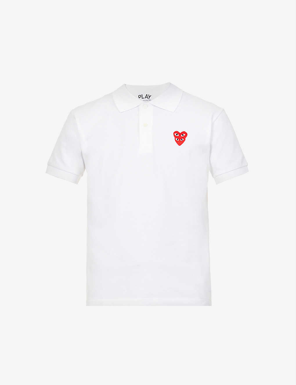 Comme Des Garçons Play Overlap Heart-print Cotton Polo Shirt In White