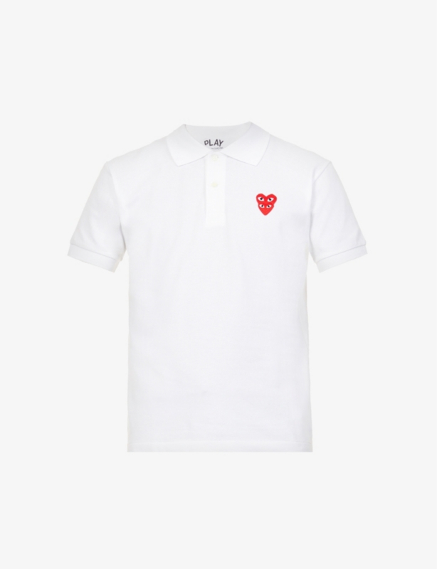 Overlap heart-print cotton polo shirt