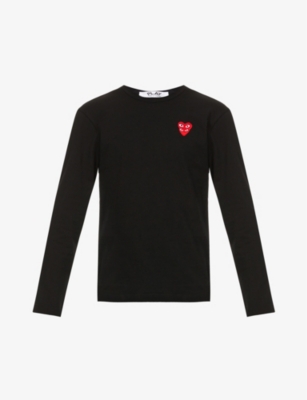Comme Des Garçons Play Comme Des Garcons Play Mens Black Overlap Heart-print Cotton-jersey Top