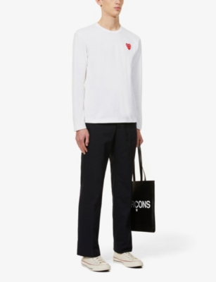 Comme Des Garçons Play White Heart Patch Long Sleeve T-shirt In White