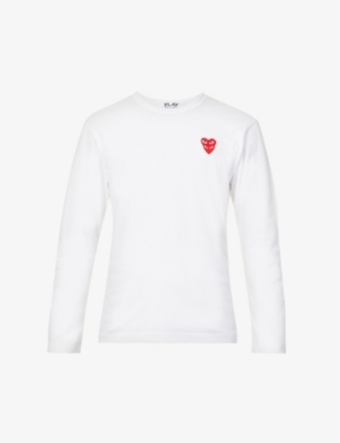Shop Comme Des Garçons Play Comme Des Garcons Play Mens White Overlap Heart-print Cotton-jersey Top