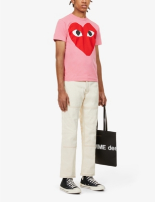 Shop Comme Des Garçons Play Comme Des Garcons Play Men's Pink Heart-print Cotton-jersey T-shirt