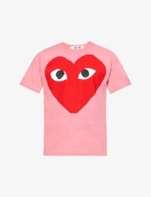Shop Comme Des Garçons Play Comme Des Garcons Play Mens Pink Heart-print Cotton-jersey T-shirt