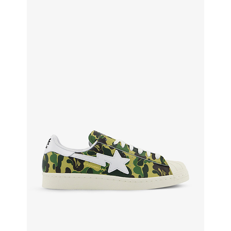 Adidas Statement Adidas X A Bathing Ape Superstar 80s Leather Low-top Trainers In Green Camo White
