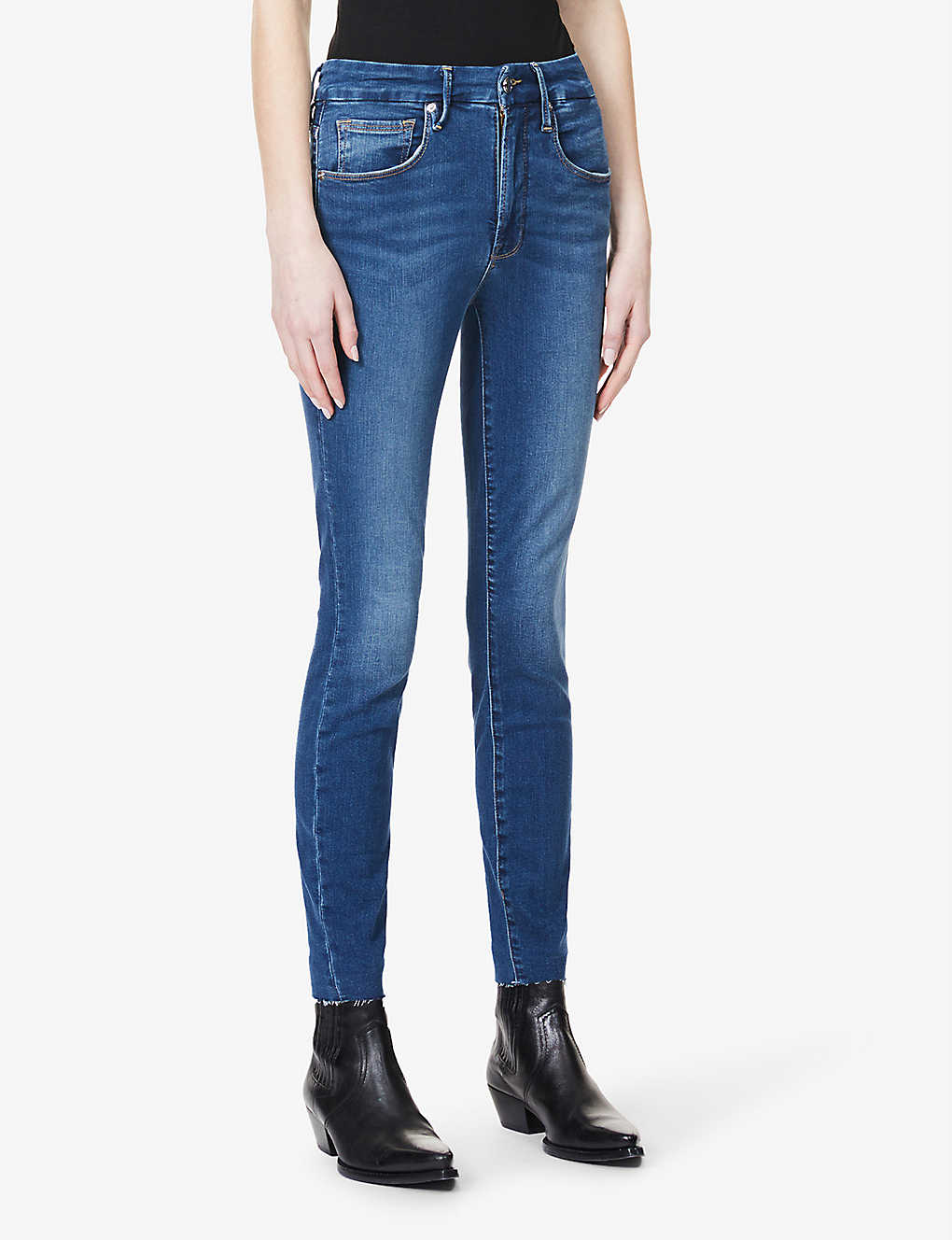 Good American Good Waist Crop Raw-hem Skinny High-rise Stretch-denim Jeans In Blue