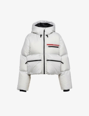 PRADA Linea Rossa branded high neck shell down jacket