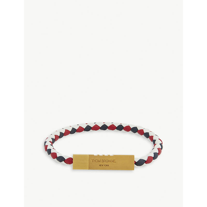 Thom Browne Logo-embossed Leather Bracelet In White