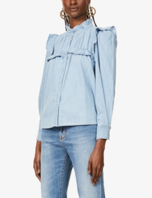 denim ruffle shirt