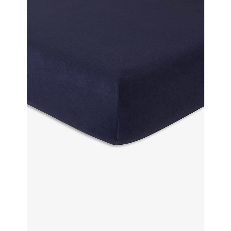 Lacoste Marine Soft Cotton-jersey Fitted Single Sheet 140cm X 200cm Double In Marine (blue)