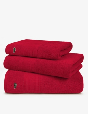 Lacoste Rouge Le Croco Logo-embroidered Organic Cotton Bath Sheet 100cm X 150cm Bath Sheet