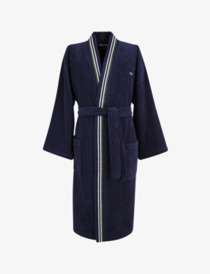 Lacoste Marine Organic Cotton Bath Dressing Gown In Marine (blue)