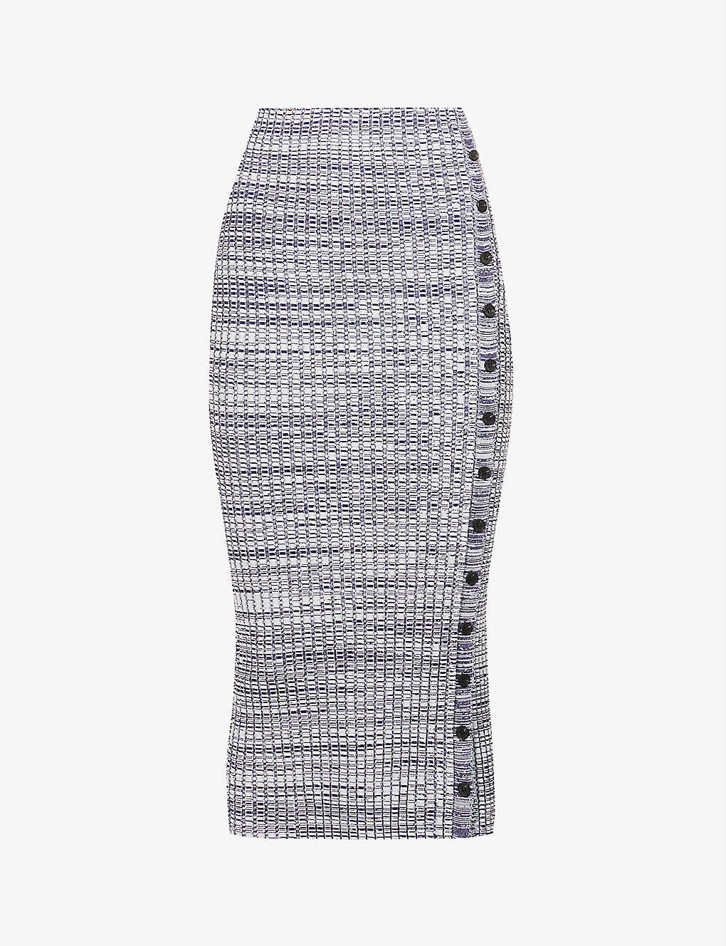 Striped high-waist stretch-woven midi skirt(9094747)