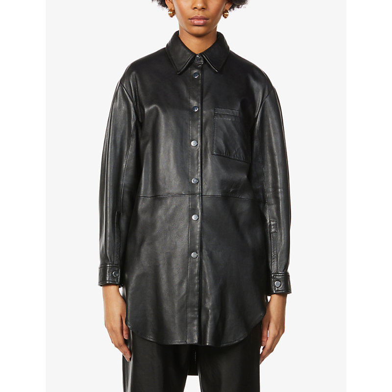 PINKO WOMENS BLACK SEADAS RELAXED-FIT LEATHER SHIRT 6,R03720134