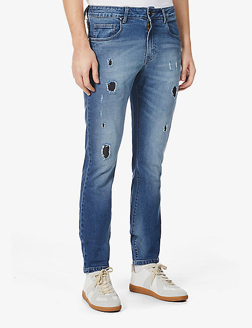 NO.91: Slit Slim ripped regular-fit jeans
