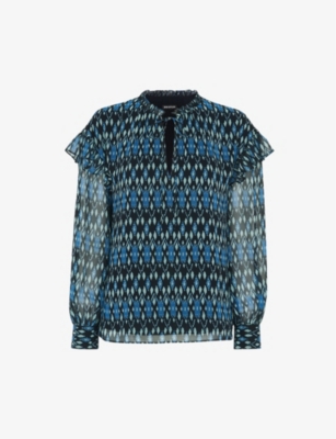 Whistles Womens Multi-coloured Ikat-print Crepe Blouse 6 In Multi-coloured