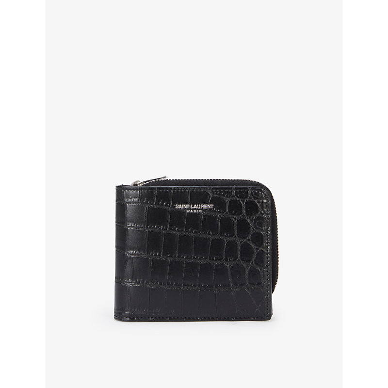 Saint Laurent Brand-print Croc-embossed Leather Wallet In Nero/nero