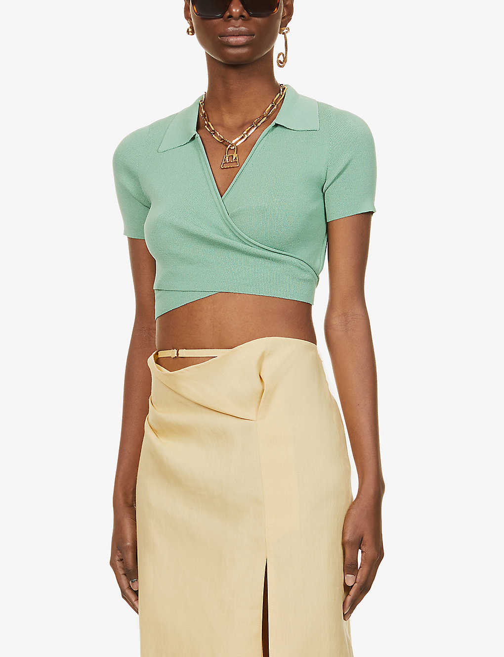 JACQUEMUS - Le polo Cache-coeur cropped knitted top | Selfridges.com