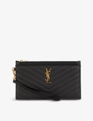 SAINT LAURENT SAINT LAURENT WOMEN'S BLACK MONOGRAM LEATHER POUCH BAG,43858146