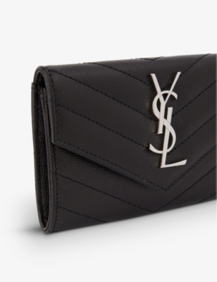 Shop Saint Laurent Womens Black/silver Monogram Quilted Leather Card Holder