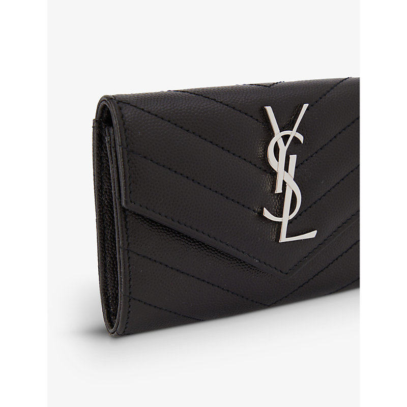 Shop Saint Laurent Womens Black/silver Monogram Quilted Leather Card Holder