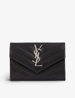 Saint Laurent Monogram Quilted Leather Card Holder In Black/silver