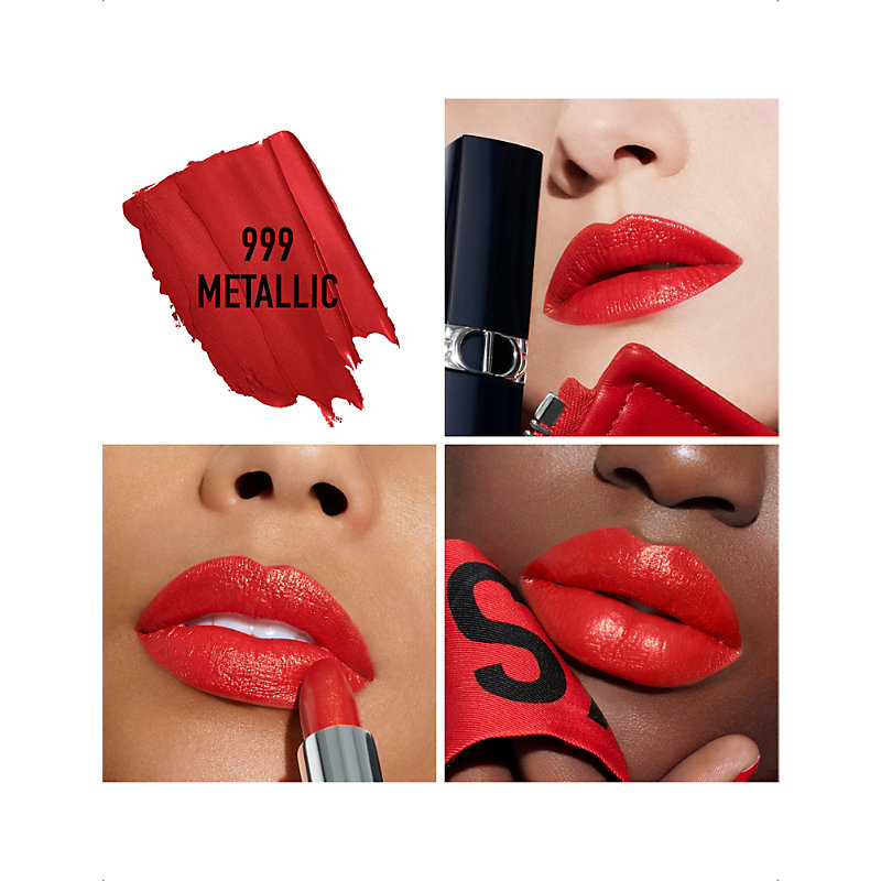 Shop Dior 999 Rouge Satin Metallic Refillable Lipstick 3.5g