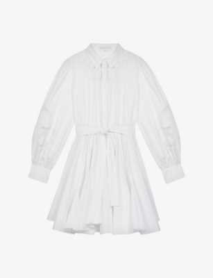 Maje Womens White Rebello Cotton And Guipure Lace Skater Dress 8 In White