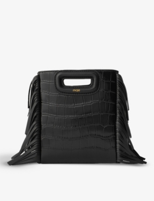 Shop Maje Womens Black Mini M Croc-embossed Leather Cross-body Bag