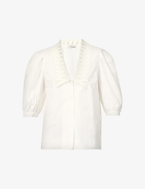 SANDRO: Lile lace-collar organic cotton-poplin blouse