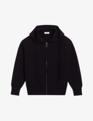 Sandro Womens Navy Blue Capri Logo-embroidered Cotton-blend Hoody 10 In Navy Blue