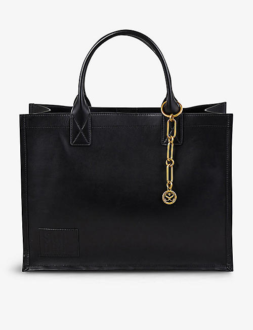 SANDRO: Kasbhcuir brand-embossed patch leather tote bag