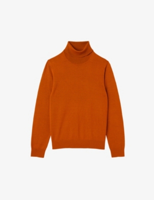 Sandro Men's Jaunes / Oranges Turtleneck Fine-knit Wool Jumper