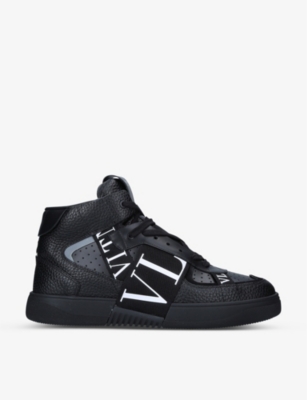 Valentino Garavani Vl7n Logo-embellished Leather Mid-top Trainers In Black