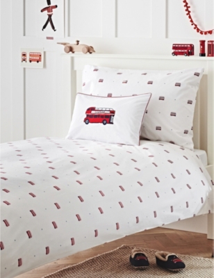 The Little White Company Multi London Bus Cotton Cot Bed Linen Set Cot Bed