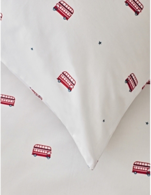THE LITTLE WHITE COMPANY: London Bus cotton single duvet cover set 140x200cm