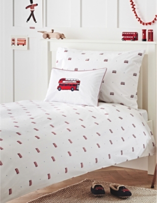 The Little White Company Multi London Bus Cotton Single Duvet Cover Set 140x200cm Single