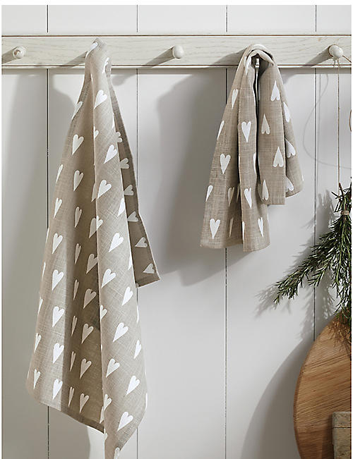 THE WHITE COMPANY: Heart-print cotton tea towels pack of two